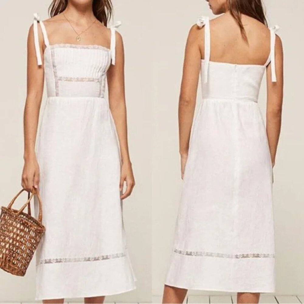 Reformation White Linen Midi Dress 0